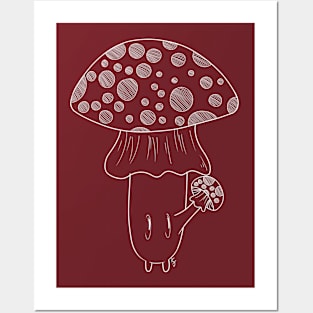 Amanita White Lineart Posters and Art